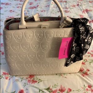 Betsey Johnson Cream Skull Satchel